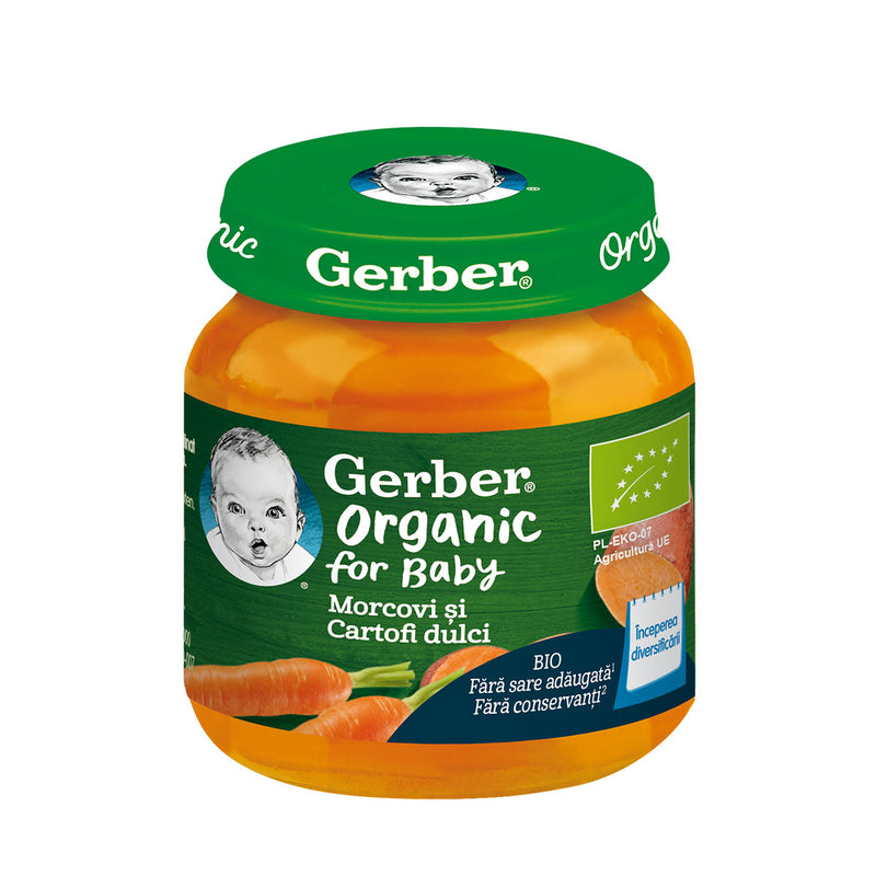 GERBER Bio, piure, morcovi si cartofi dulci, 125 g infant-ro