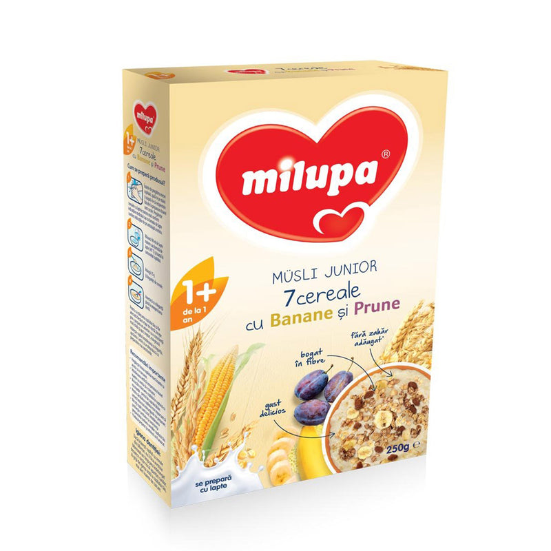 MILUPA Musli Junior, cereale, cu banane si prune, 250 g infant-ro