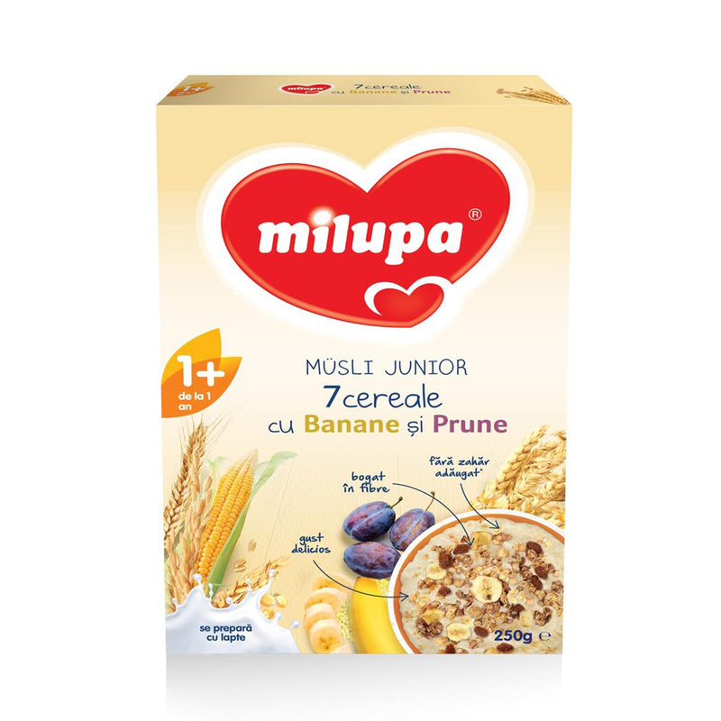 MILUPA Musli Junior, cereale, cu banane si prune, 250 g infant-ro