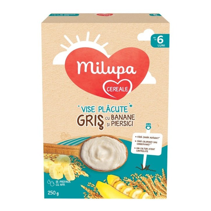 MILUPA Vise placute, gris, cu banane si piersica, 250 g infant-ro