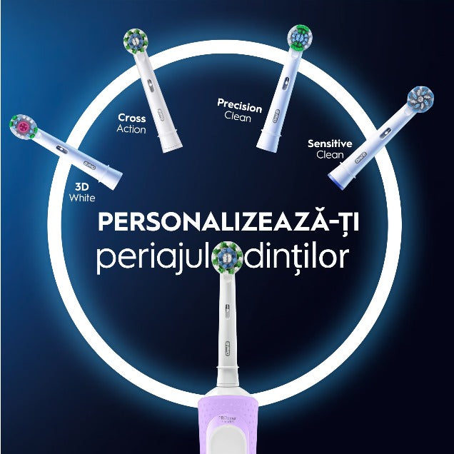 ORAL-B Vitality PRO Bamboo, periuta de dinti electrica, 3 programe, 1 capat + suport telefon bambus, Violet infant-ro