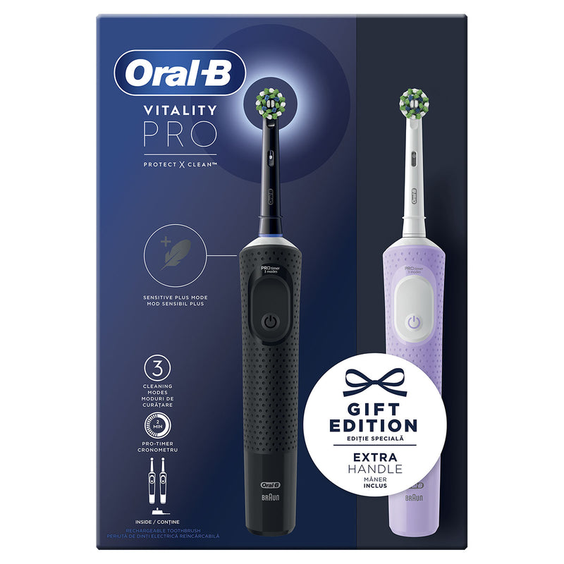ORAL-B Vitality PRO Duo Pack, periuta de dinti electrica, 3 moduri de periaj, Negru/Mov infant-ro