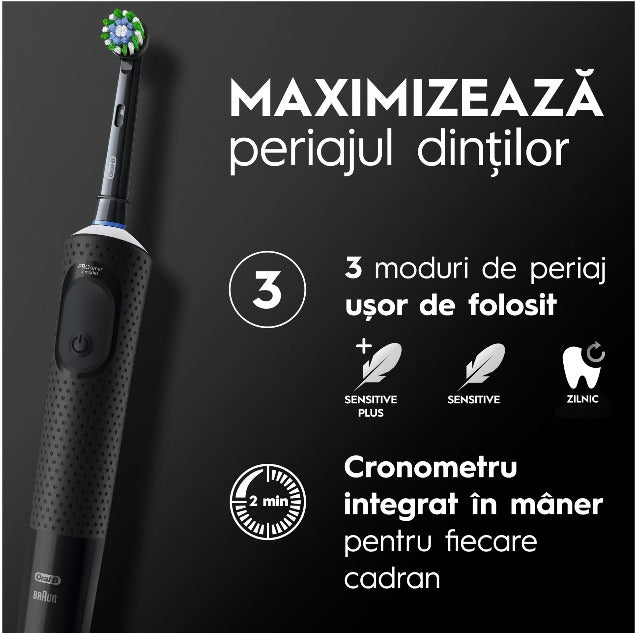 ORAL-B Vitality Pro, periuta de dinti electrica, 3 programe + trusa calatorie, Negru infant-ro