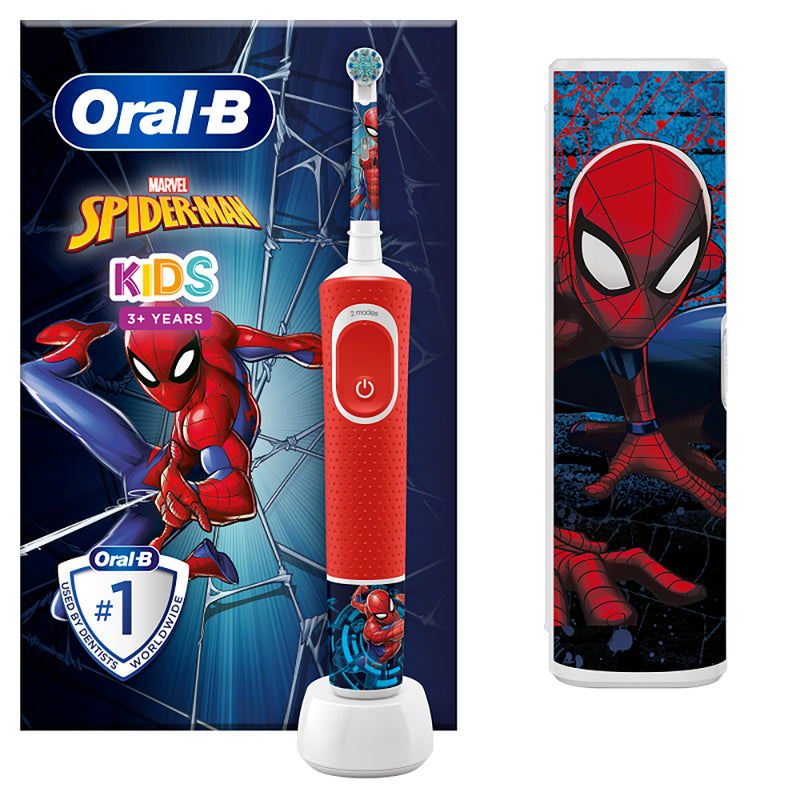 ORAL-B Vitality Spiderman D103, periuta de dinti electrica, pentru copii 2 programe, 1 capat + trusa de calatorie infant-ro