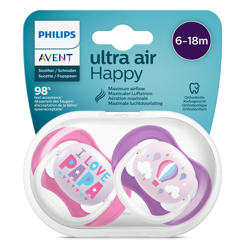 PHILIPS Avent, suzeta, Ultra Air, 6-18 luni +,ortodontica, 2 buc, Roz/Mov infant-ro