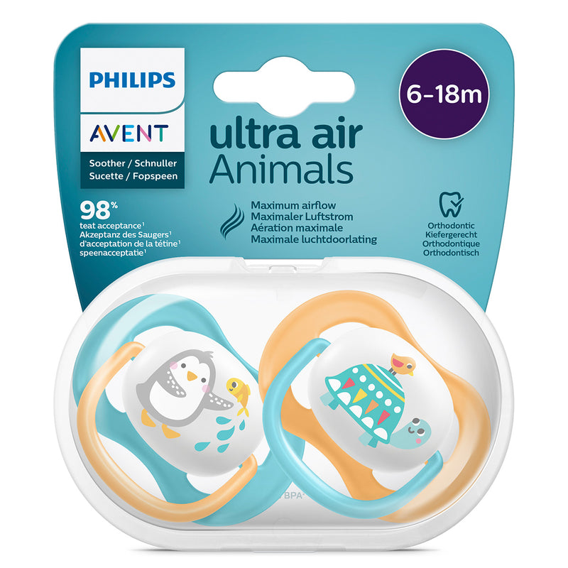 PHILIPS Avent, suzeta, Ultra Air, 6-18 luni +,ortodontica, 2 buc, Albastru/Galben infant-ro