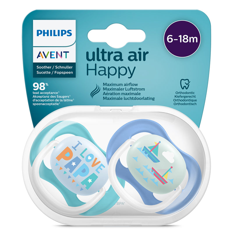 PHILIPS Avent, suzeta, Ultra Air, 6-18 luni +,ortodontica, 2 buc, Albastru/Verde infant-ro