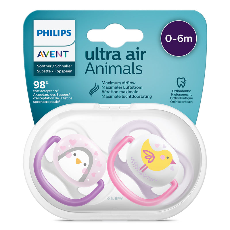 PHILIPS Avent, suzeta, Ultra Air , ortodontica, 0-6 luni, 2buc, Set Mov/Roz infant-ro