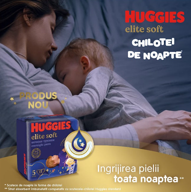 Pachet Scutece chilotel de noapte Huggies Elite Soft Pants Overnight 5, 12-17 kg infant-ro