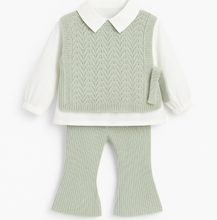 Set 3 Piese cu Vesta Tricotata Verde Menta