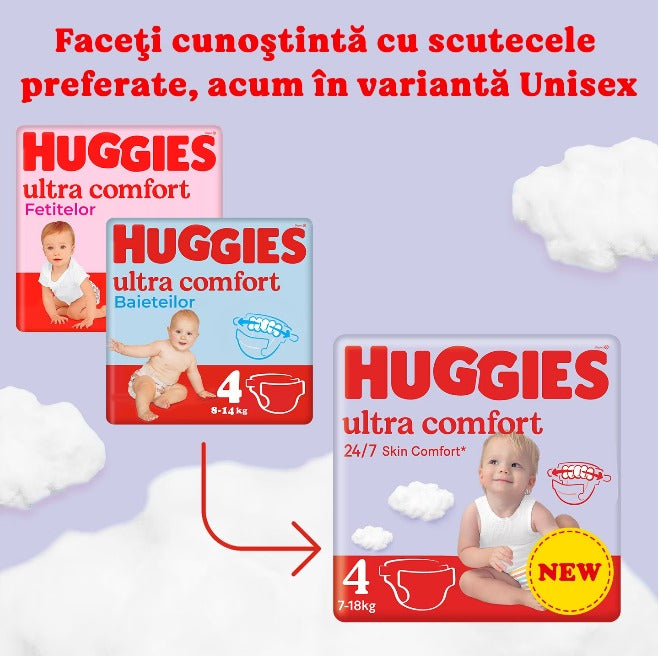 Scutece Huggies Ultra Comfort Mega UNISEX 4, 7-18 kg, 66 buc infant-ro