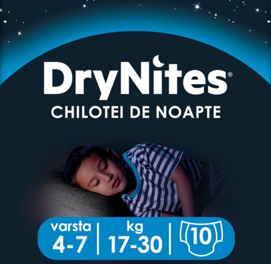 Scutece chilotel pentru noapte Huggies DryNites 4-7 ani, Boy, 17-30kg, 10 buc, Marimea Nr.10 infant-ro