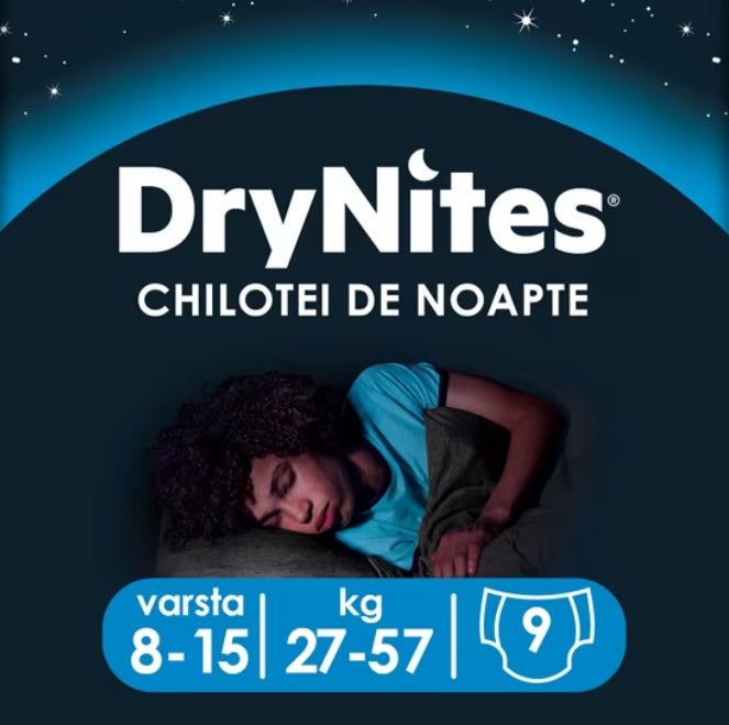 Scutece chilotel pentru noapte Huggies DryNites 8-15 ani, Boy, 27-57kg, 9 buc, Marimea Nr.9 infant-ro