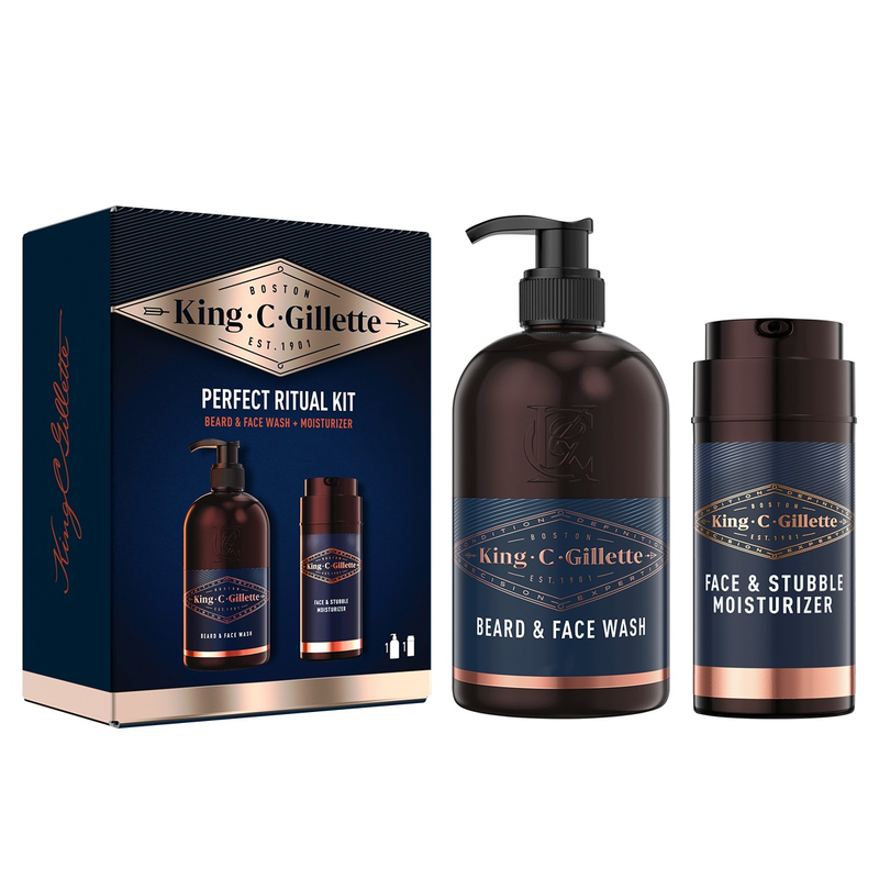 Set cadou GILLETTE King C. pentru ingijirea barbii, gel pentru curatare 3in1, 350 ml + lotiune hidratanta, 100 ml infant-ro