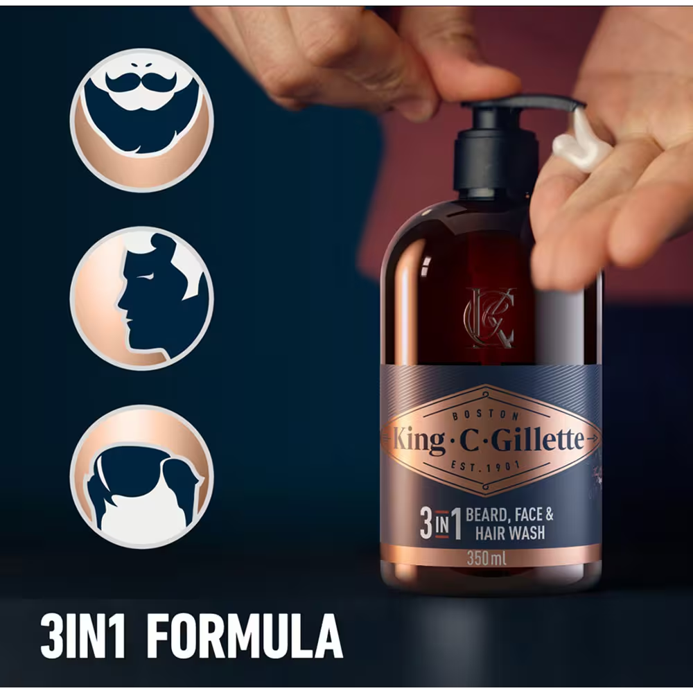Set cadou GILLETTE King C. pentru ingijirea barbii, gel pentru curatare 3in1, 350 ml + lotiune hidratanta, 100 ml infant-ro