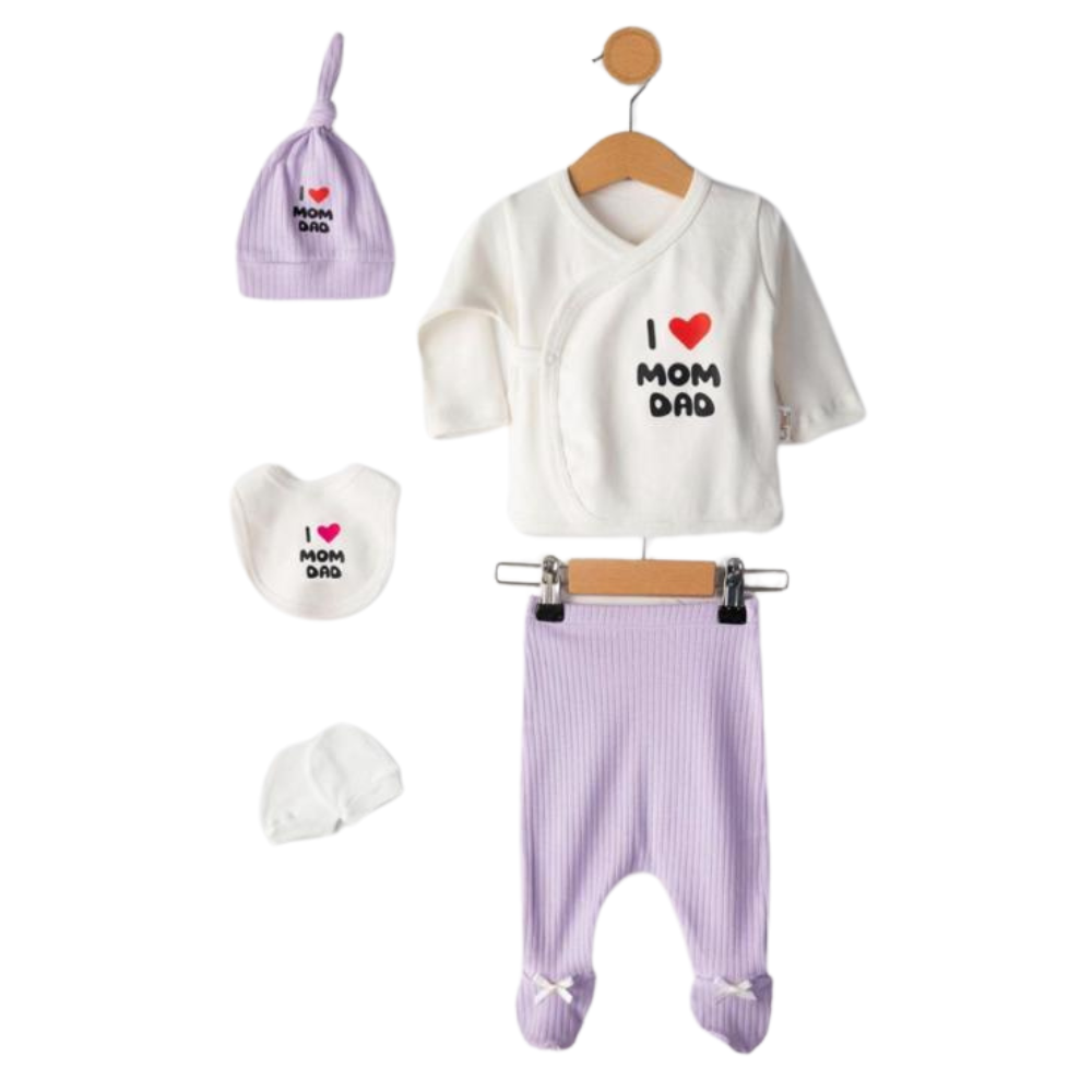 Set nou nascuti I Love Mom Dad 5 piese 0-3 luni