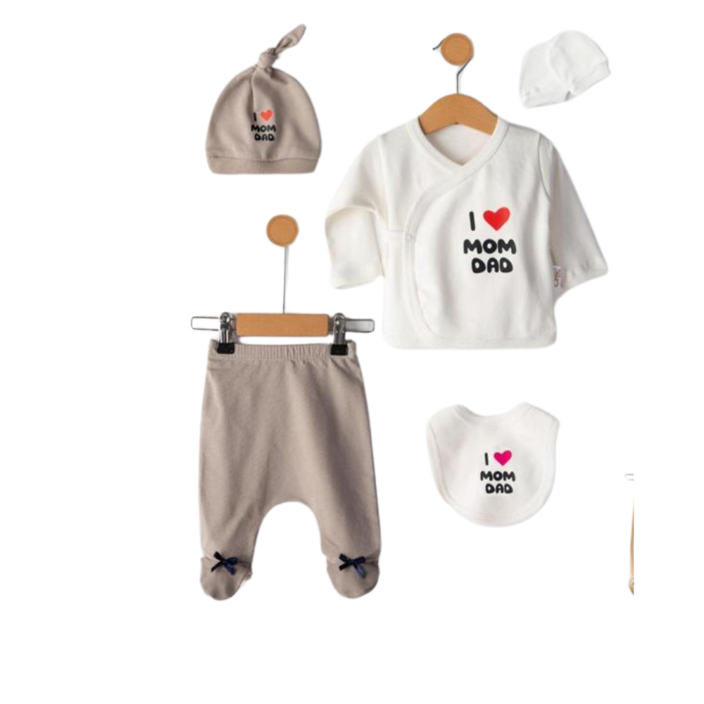 Set nou nascuti I Love Mom Dad 5 piese 0-3 luni - Imagine 2
