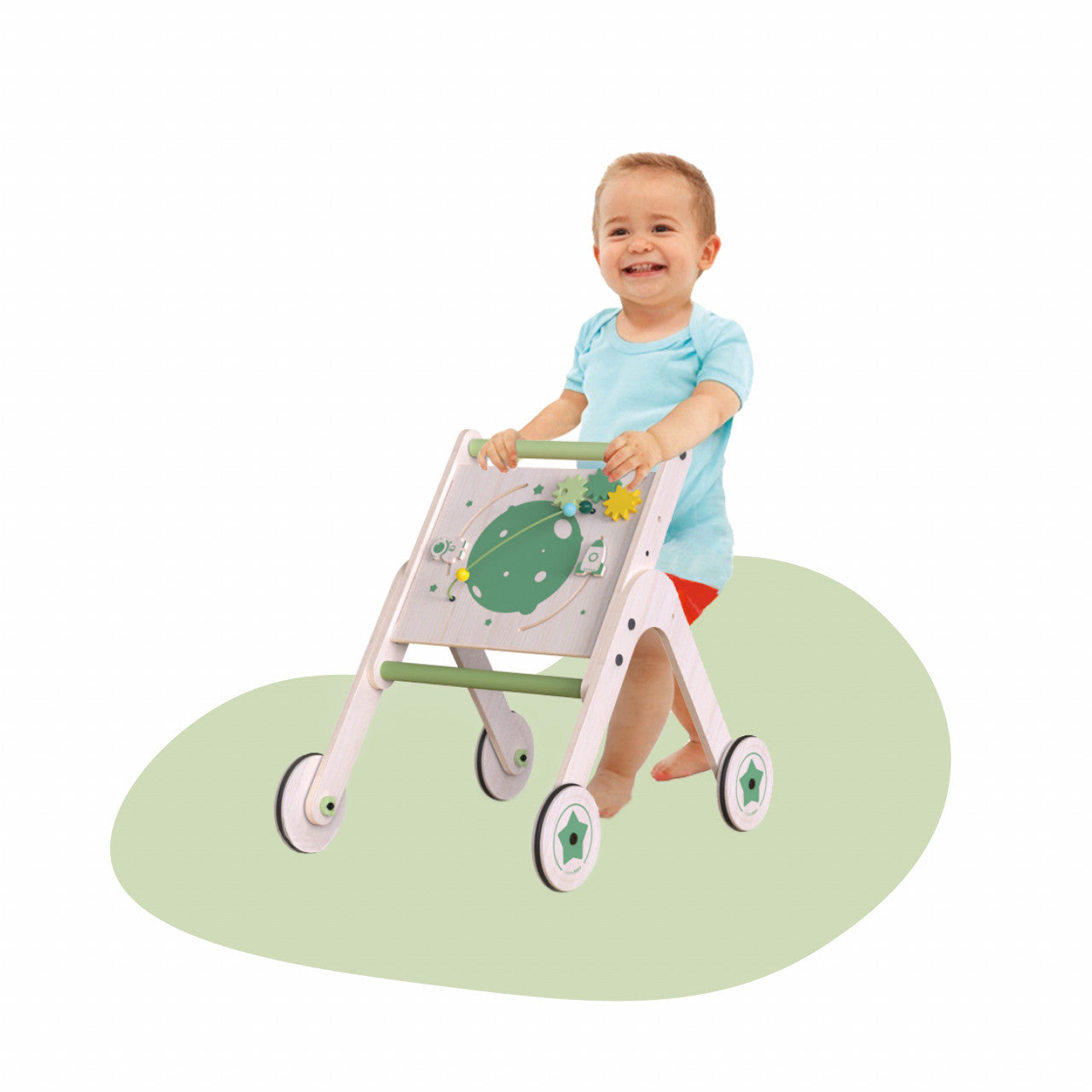 Antepremergator din lemn 2 in 1 MamaToyz cu masuta de activitati