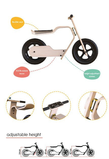 Bicicleta fara pedale MamaToyz RideMe, din lemn natural