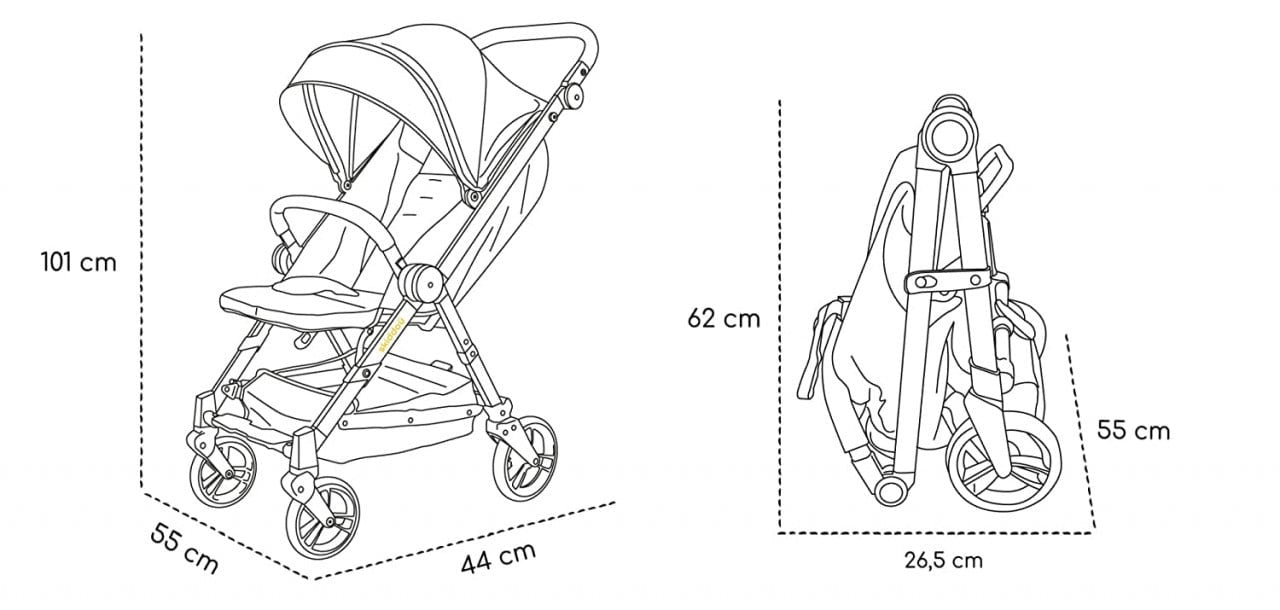 Carucior sport pliabil Skiddou Mell Normandic dream, ultracompact pentru calatorii, Gri deschis