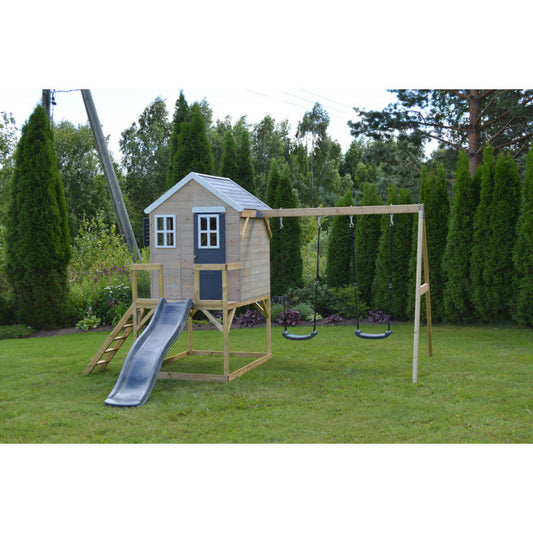 Casuta de gradina Grey Lodge cu platforma, tobogan si leagan dublu (M28G), Wendi Toys - Imagine 3