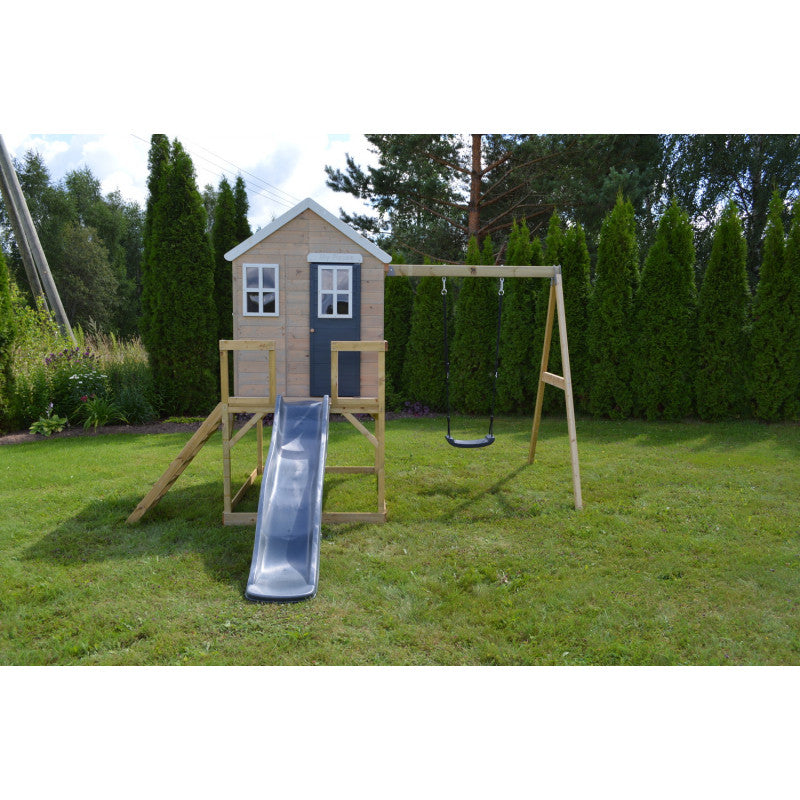 Casuta de gradina Grey Lodge cu platforma, tobogan si leagan (M24G), Wendi Toys