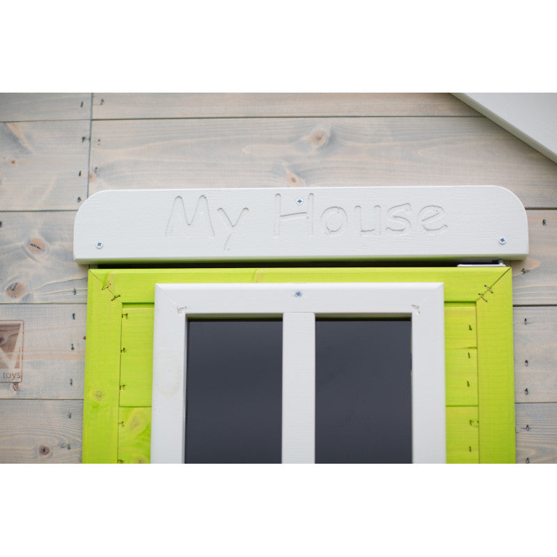 Casuta de gradina Lime Lodge cu platforma, tobogan si leagan dublu (M28L), Wendi Toys