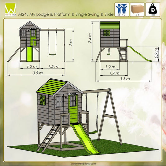 Casuta de gradina Lime Lodge cu platforma, tobogan si leagan (M24L) - Imagine 2