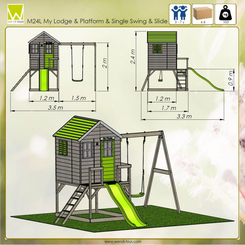 Casuta de gradina Lime Lodge cu platforma, tobogan si leagan (M24L) - Imagine 2
