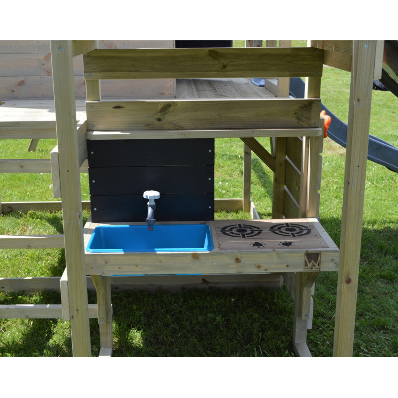 Casuta de gradina Lime Lodge cu tobogan, leagan dublu si bucatarie (M28G_K), Wendi Toys