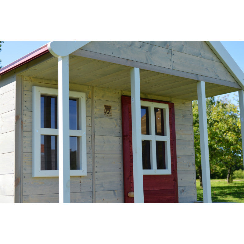 Casuta de gradina Nordic Adventure House cu platforma cu loc pentru nisip, tobogan si leagan dublu (M30R), Wendi Toys