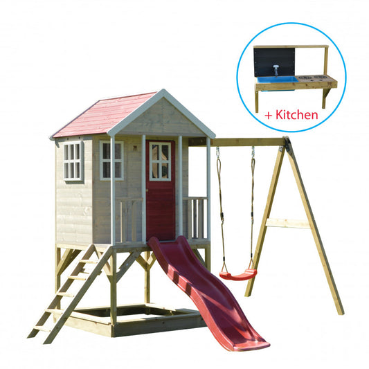 Casuta Nordic Adventure House cu loc de nisip, tobogan, leagan, bucatarie, Wendi Toys - Imagine 2