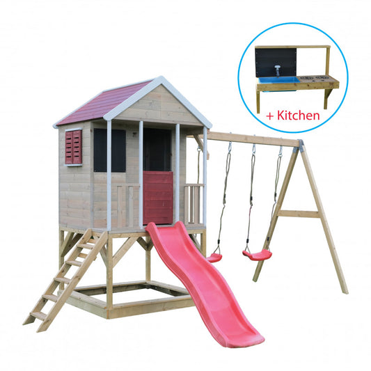 Casuta Summer Adventure House cu loc pentru nisip, tobogan, leagan dublu, bucatarie, Wendi Toys - Imagine 4