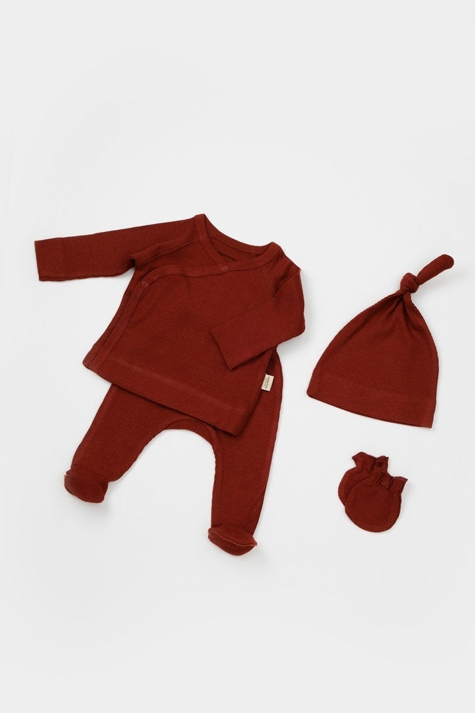 Cutie 4 piese pentru nou nascut - 100% bumbac organic - Verde pal, BabyCosy