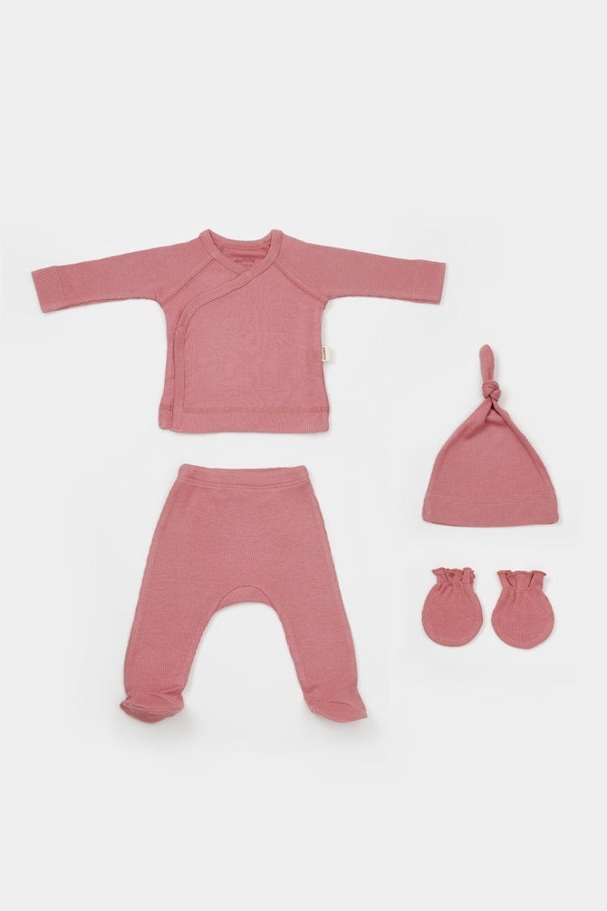 Cutie 4 piese pentru nou nascut - 100% bumbac organic - Verde pal, BabyCosy