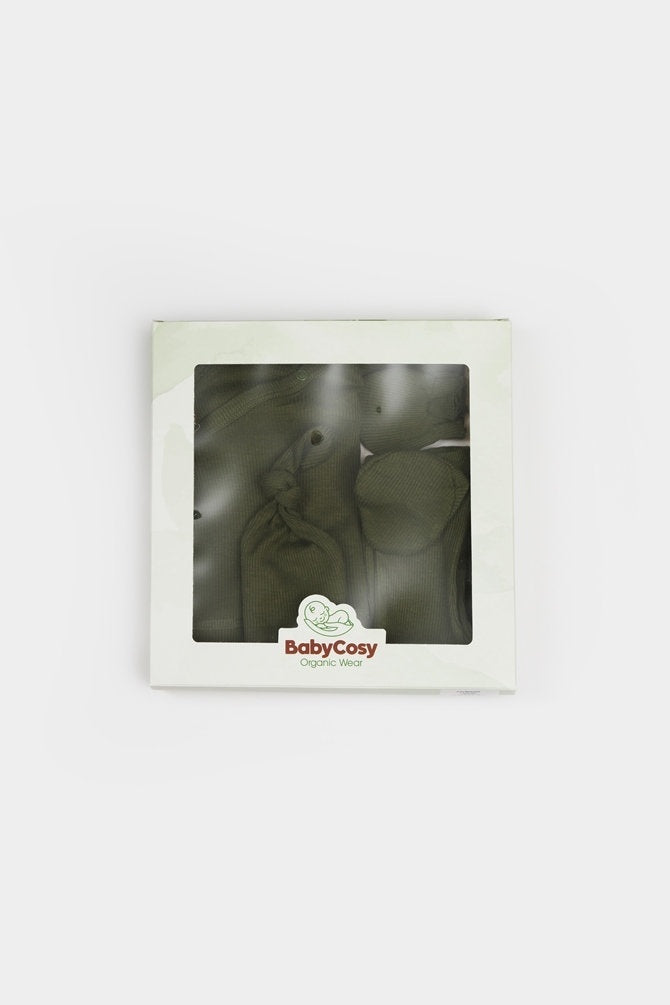 Cutie 4 piese pentru nou nascut - 100% bumbac organic - Verde pal, BabyCosy