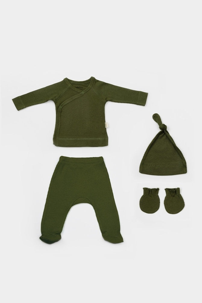 Cutie 4 piese pentru nou nascut - 100% bumbac organic - Verde pal, BabyCosy