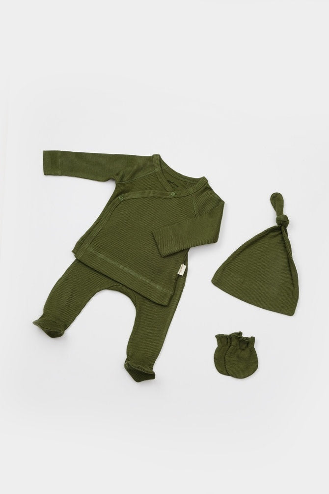 Cutie 4 piese pentru nou nascut - 100% bumbac organic - Verde pal, BabyCosy