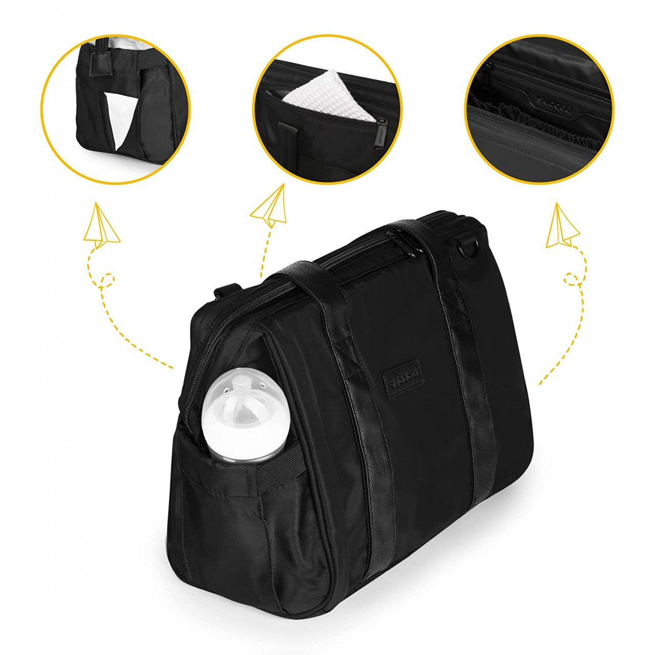 Geanta multifunctionala pentru parinti Skiddou Inger, Onyz Leather, Negru