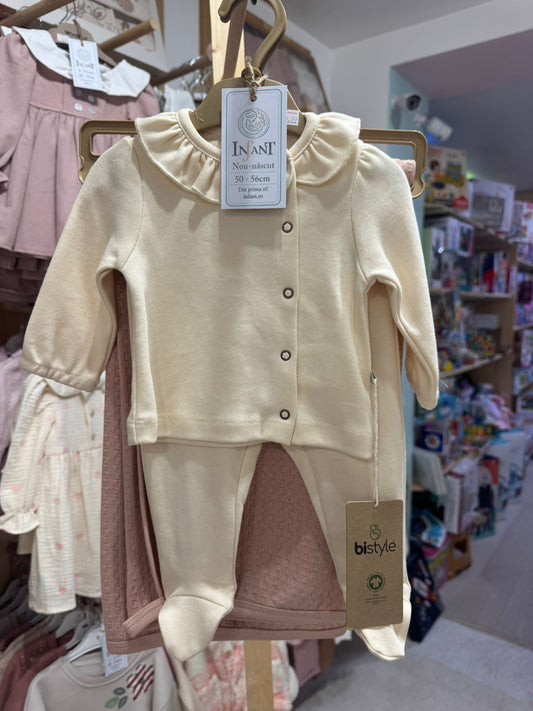 Set body și păturică tricot bej cu detalii crem – fotografie produs