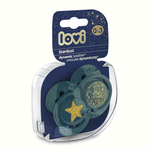 LOVI Suzeta Silicon Dynamic 0-3 m 2 pcs Stardust Green Infant.ro