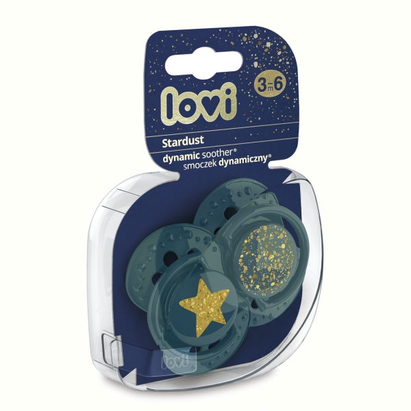 LOVI Suzeta Silicon Dynamic 3-6 m 2 pcs Stardust Green Infant.ro