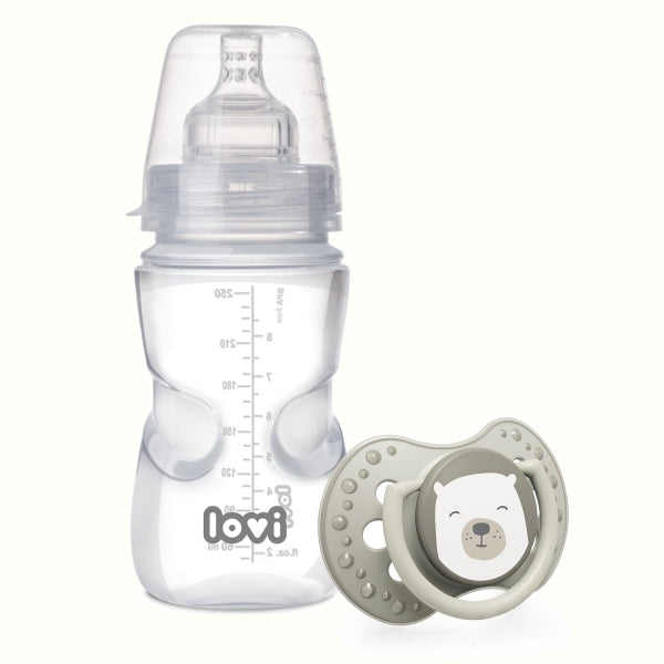 LOVI Set Biberon Medical 250ml + Suzeta Silicon Dynamic 3-6m BUDDY BEAR Infant.ro