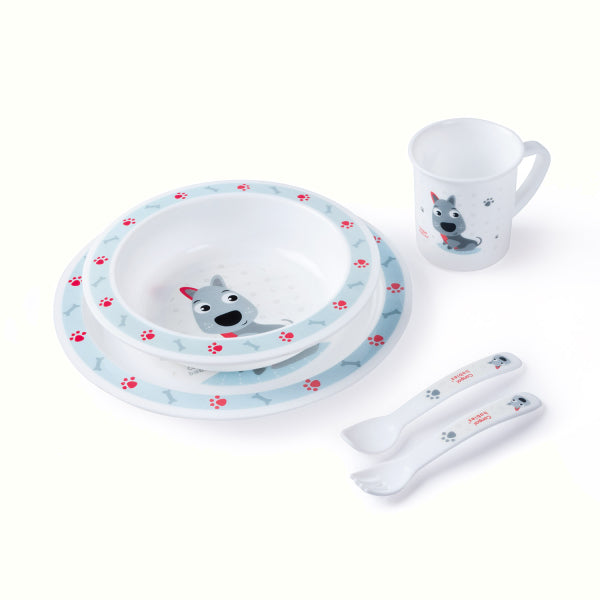 Canpol Babies Set Pentru Masa din Plastic (castron, farfurie, cana si tacamuri), Cute Animals Caine Infant.ro