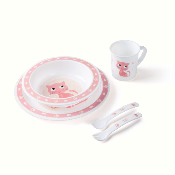 Canpol Babies Set Pentru Masa din Plastic (castron, farfurie, cana si tacamuri), Cute Animals Pisica Infant.ro