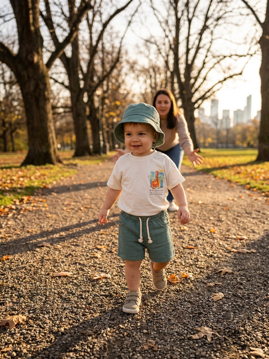 Set vară băieți Trolly Kids: tricou dinozaur, pantaloni si palarie 1 AN [ps:43f87c27-84ab-4a5a-9a31-e0362f65df33]