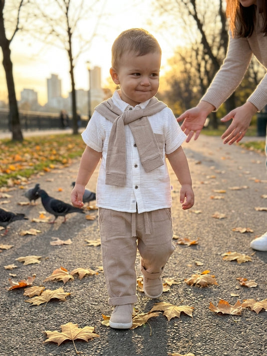 Set cămașă și pantaloni bej cu guler detașabil Concept 5 ANI [ps:e6b221e8-1133-4a2f-b39b-0a50ea609a96]