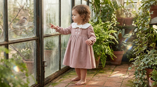 Rochiță din in cu guler Peter Pan și fundiță Wondress - 6-9 Luni [ps:93d41281-8c39-44ae-9eac-62ffc4793573]