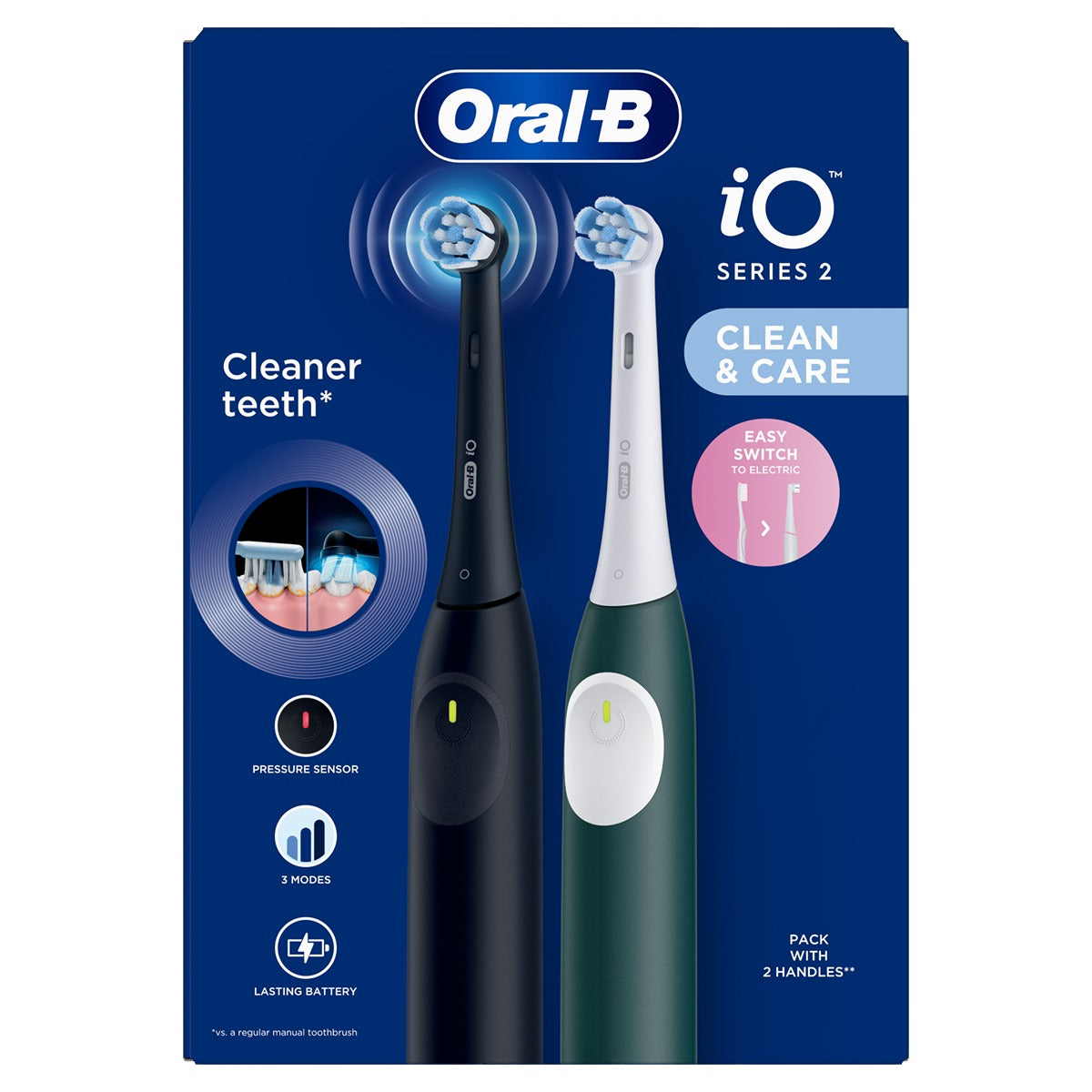 ORAL-B iO 2 Duo Pack, periuta de dinti electrica, 2 capete, Negru si Verde, 1 buc [ps:25a56140-1b12-46fc-9a75-db296537ed71]