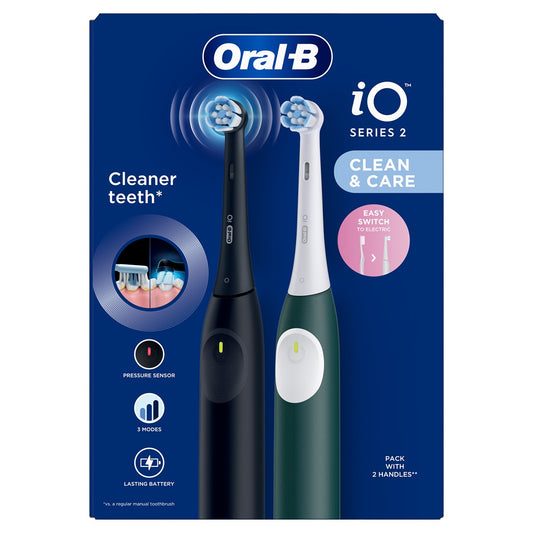 ORAL-B iO 2 Duo Pack, periuta de dinti electrica, 2 capete, Negru si Verde, 1 buc [ps:25a56140-1b12-46fc-9a75-db296537ed71]